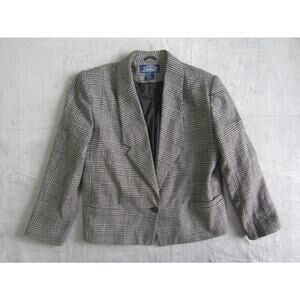 E.H. Woods Glen Plaid Wool Blend‎ Blazer Women's Size 14 Vintage Checked Jacket